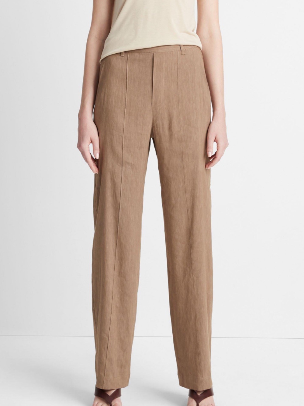 Vince Linen Blend Pants Wide Leg High Waist Pull-on Style Size Large Khaki Tan